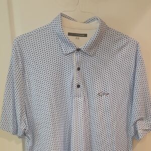 Greg Norman Blue and White Patterned Polo Shirt